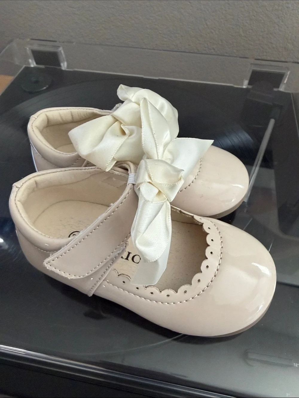 Dior Cream Patent Mary Jane Shoes with Satin Bow